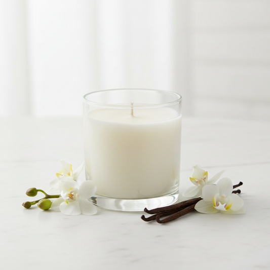Vanilla scented candle in elegant minimalist setting