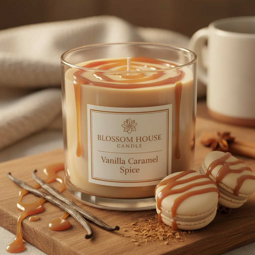 Vanilla Caramel Spice Candle with Macaron Melts