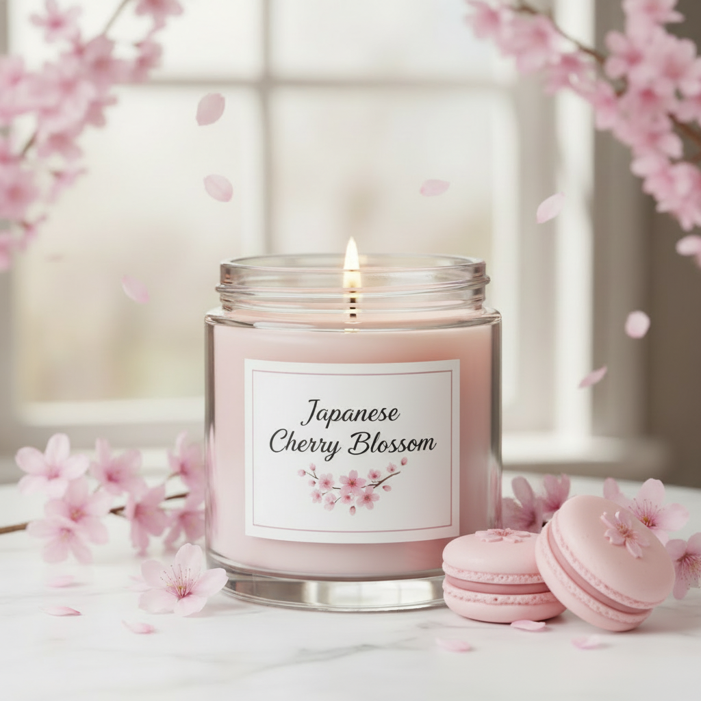 Japanese Cherry Blossom Candle with Macaron Melts